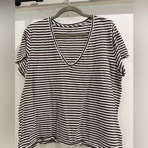 Madewell Brown and White V Neck Tee